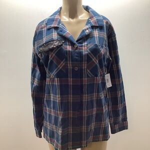 Caffe Marrakesh Club & Resort Size Medium Plaid Shacket w/ Sequin Pocket. New
